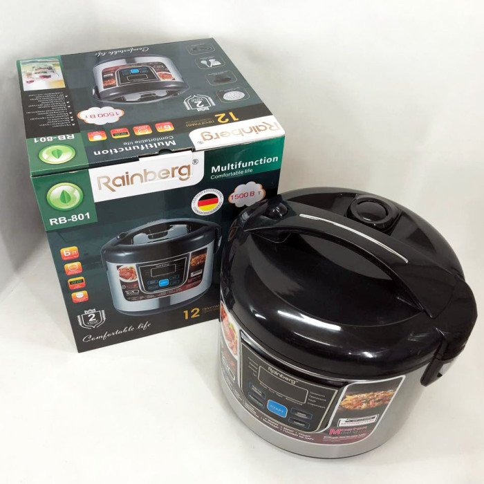 Мультиварка Rainberg RB-801 з 12 програмами 1500 Вт на 6 літрів, скороварка пароварка мультиварка