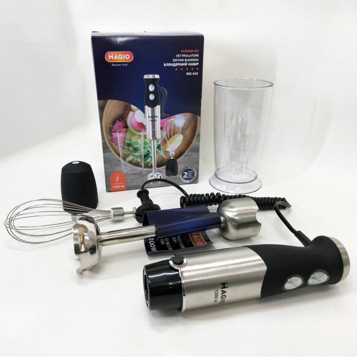 Блендер занурювальний 3в1 Magio MG-645 1200 Вт, міксер блендер ручний, блендер для молочних коктейлів