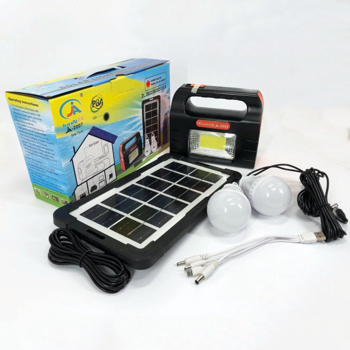 Ліхтар портативний на сонячній батареї JA-2007 сонячна зарядна станція + 2 лампочки. Колір: помаранчевий