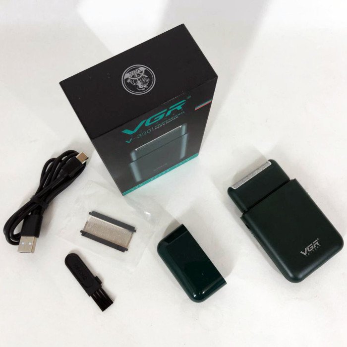 Акумуляторна чоловіча міні електробритва VGR V-390 для гоління бороди та вусів шейвер. Колір: зелений