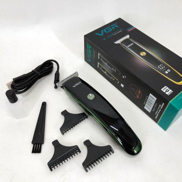 Тример для стрижки волосся та бороди VGR V-966 LED Display, професійна електробритва. Колір: зелений