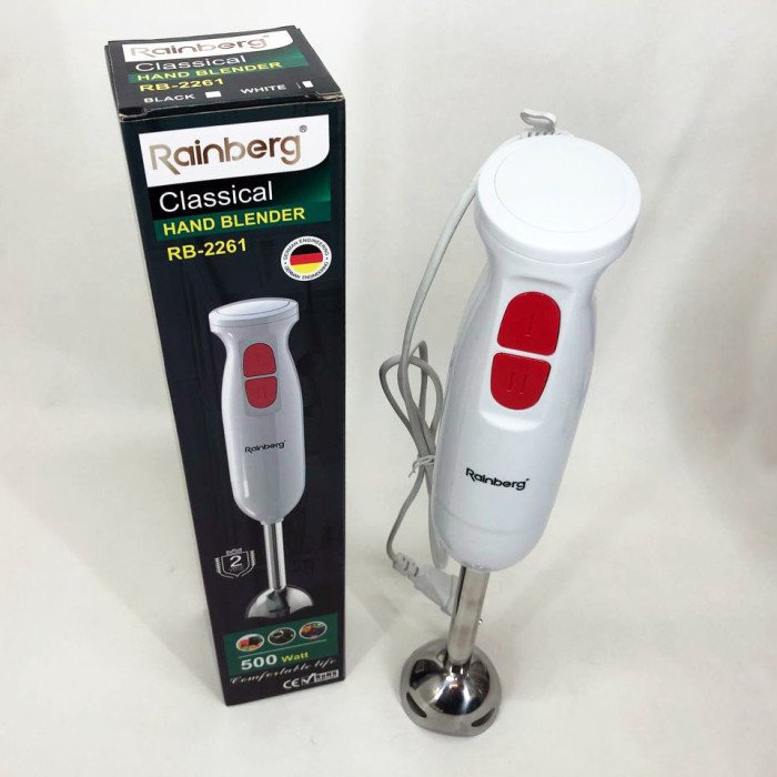 Блендер занурювальний Rainberg RB-2261 - 500 Вт, міксер блендер ручний, блендер для кухні. Колір: білий