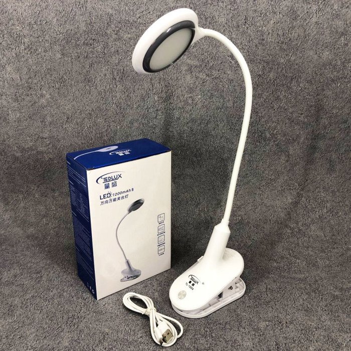 Настільна акумуляторна лампа світильник Tedlux TL-1009 LED на гнучкій ніжці та прищіпці