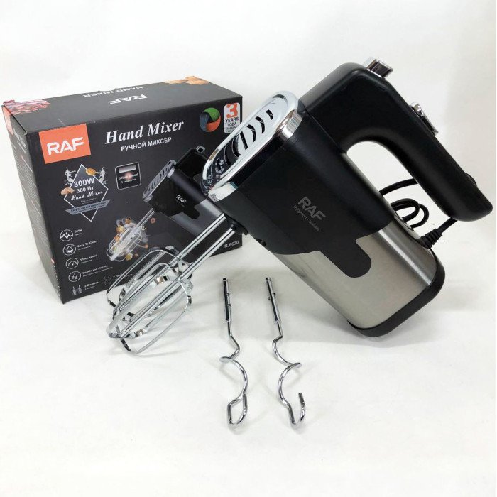 Міксер ручний на кухню RAF R-6630 5 швидкостей 2 насадки 300 W, двовінчиковий міксер, міксер для збивання