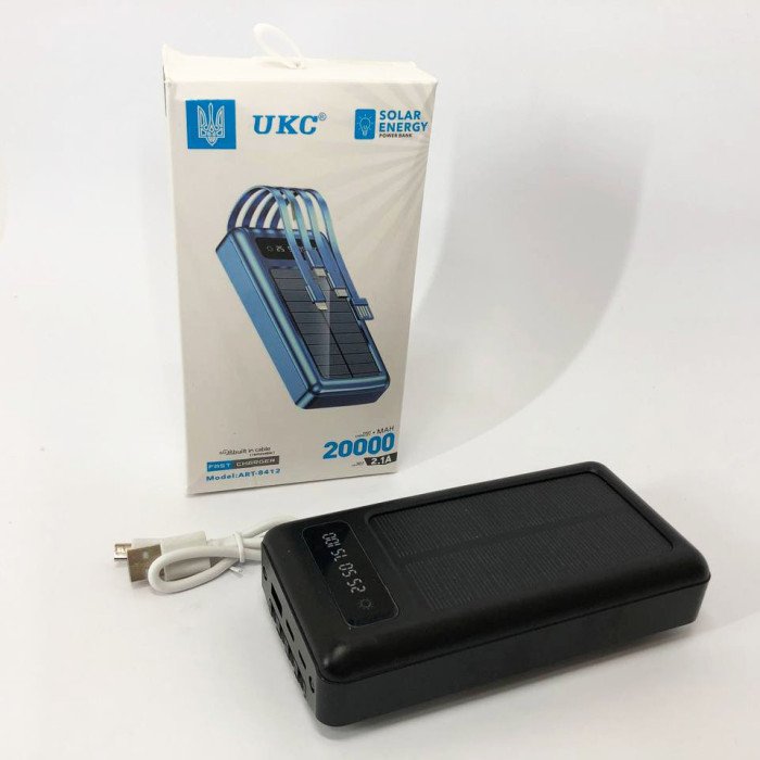 Портативний зарядний пристрій на 20000mAh, Power Bank на сонячній батареї, для планшета. Колір: чорний