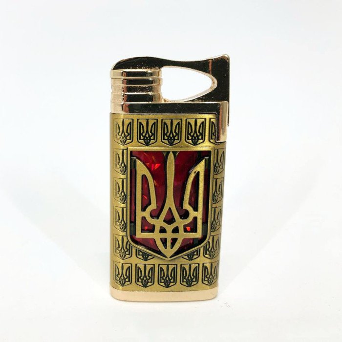 Турбо запальничка Герб України на ЧЕРВОНОМУ тлі, вітрозахисна запальничка, подарункові запальнички