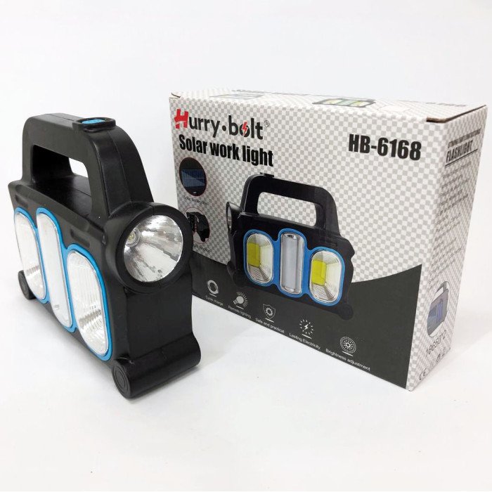 Ліхтар ручний на сонячній батареї 3в1 HB-6168-LED+2COB з боковою лампою, на 3 режими (з функцією Power Bank)