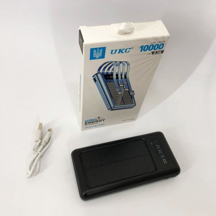 Портативний зарядний пристрій на 10000mAh, Power Bank на сонячній батареї, заряджання. Колір: чорний