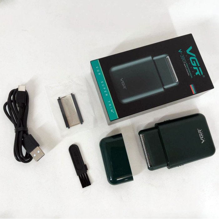 Акумуляторна чоловіча міні електробритва VGR V-390 для гоління бороди та вусів шейвер. Колір: зелений