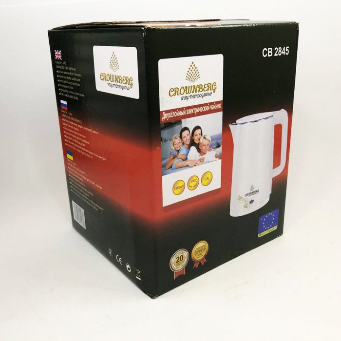 Електрочайник Crownberg CB-2845 дисковий 1.8л 1800Вт. Колір: чорний