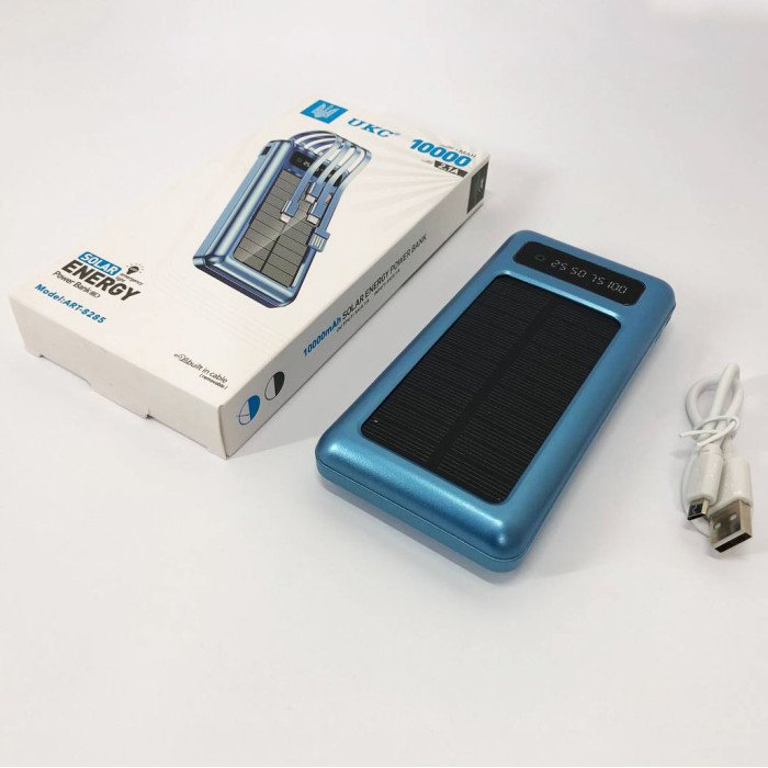 Портативний зарядний пристрій на 10000 mAh, Power Bank на сонячній батареї, заряджання. Колір: синій