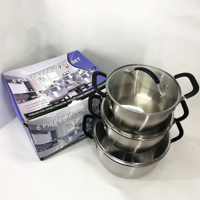 Набір каструль 6 предметів LB-1891 із нержавіючої сталі зі скляною кришкою, набори каструль