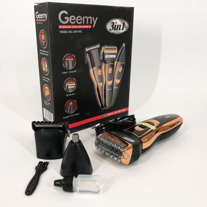Електробритва сіткова і тріммер для бороди GEMEI / Geemy GM-595 з акумулятором. Колір: золотий