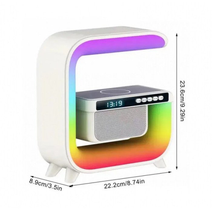 Нічний акумуляторний RGB G3 з бездротовою зарядкою 15W і Bluetooth колонкою 3W Настільна смарт лампа