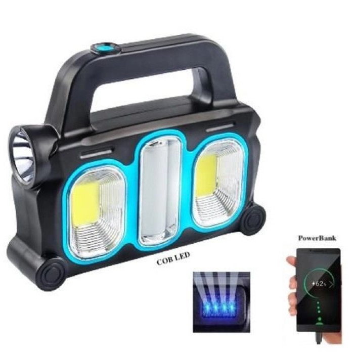 Ліхтар ручний на сонячній батареї 3в1 HB-6168-LED+2COB з боковою лампою, на 3 режими (з функцією Power Bank)