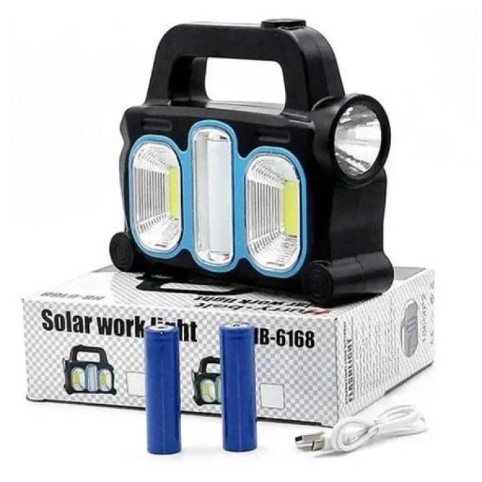 Ліхтар ручний на сонячній батареї 3в1 HB-6168-LED+2COB з боковою лампою, на 3 режими (з функцією Power Bank)
