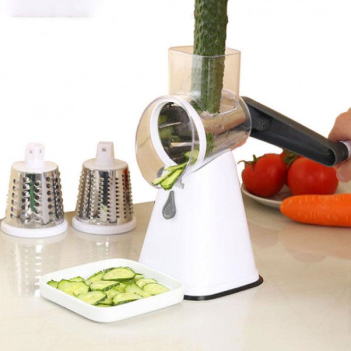 Овочерізка мультислайсер Tabletop Drum Grater Kitchen Master Терка для овочів та фруктів 3 насадки. Колір: білий