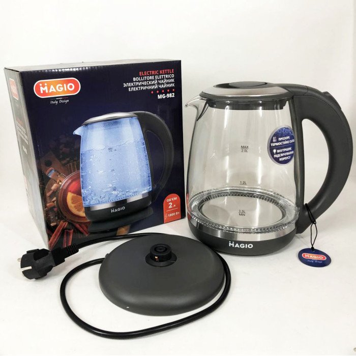 Електрочайник 2 л Magio MG-982 2200 Вт, електрочайники з підсвічуванням, Чайник дисковий, гарний електричний 