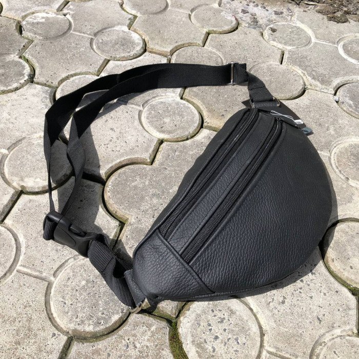 Бананка з натуральної шкіри, сумка чоловіча-жіноча барсетка чорна сумочка