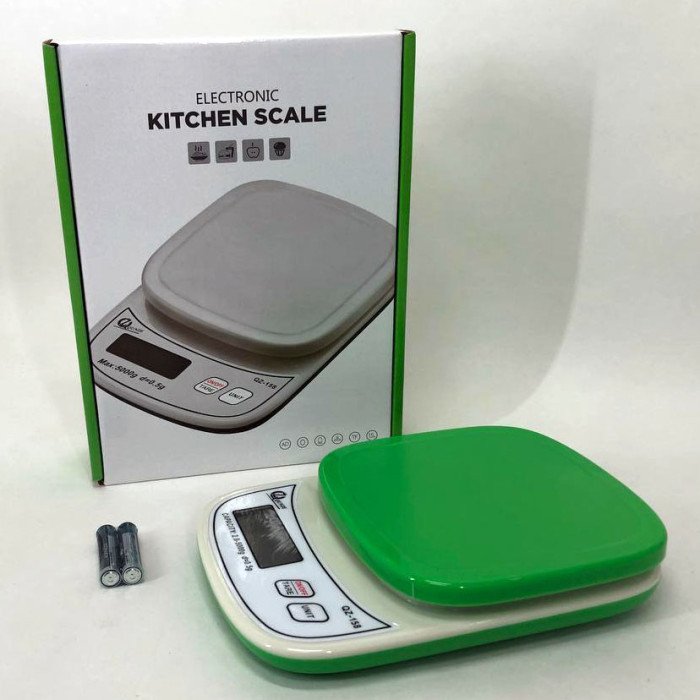 Ваги кухонні з плоскою платформою QZ-158 5кг, точні кухонні ваги. Колір: зелений