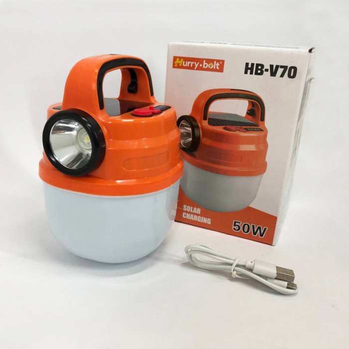 Підвісний ліхтар світильник LED з гачком для кемпінгу, ліхтариком та сонячною панеллю. Колір: помаранчевий