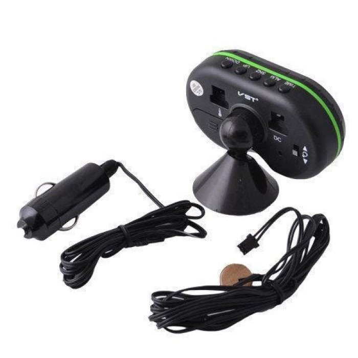 Автомобільний годинник VST-7009V підсвічування + 2 термометри + вольтметр, живлення від акумулятора авто 12В-24В