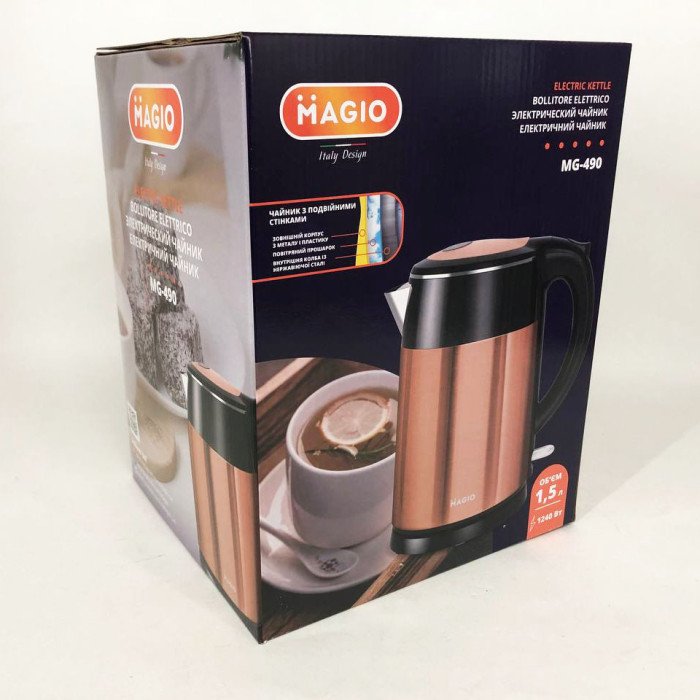 Електрочайник MAGIO MG-490, 1240Вт, 1.5л, гарний електричний чайник, тихий електричний чайник