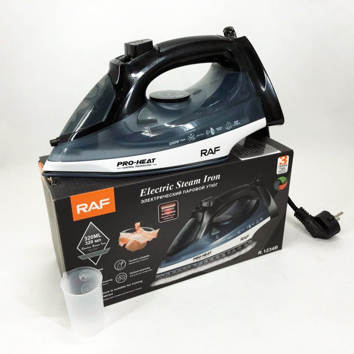 Праска парова RAF R.1234B з керамічною підошвою 2200 Вт, Професійна парова праска. Колір: синій