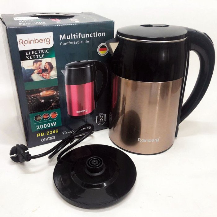Чайник електричний Rainberg RB-2246 з нержавіючої сталі 2000 Вт 2л, гарний електричний чайник