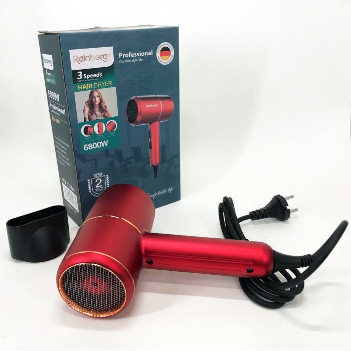 Фен для укладання та сушіння волосся Rainberg RB-2211 + насадка-концентратор, повітряний стайлер. Колір: червоний