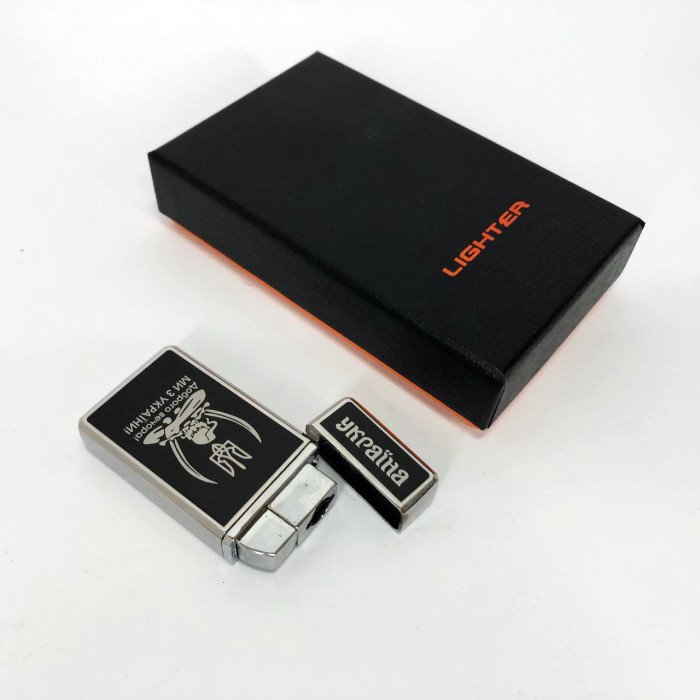 Запальничка газова в подарунковій коробці Доброго вечора! Ми з України! (гостре полум'я) HL-489. Колір: срібло