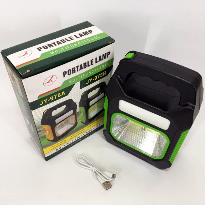 Портативний ліхтар лампа JY-978B акумуляторний із сонячною панеллю + Power Bank. Колір: зелений