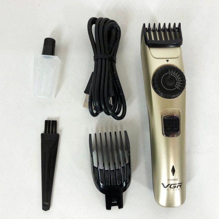 Машинка для стрижки волосся бездротова VGR V-031, тример для бороди вусів 2 насадки, окантувальна машинка