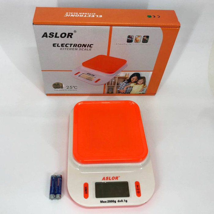 Ваги кухонні 109, 2 кг (0.1 г), термометр, електронні ваги для продуктів. Колір: помаранчевий