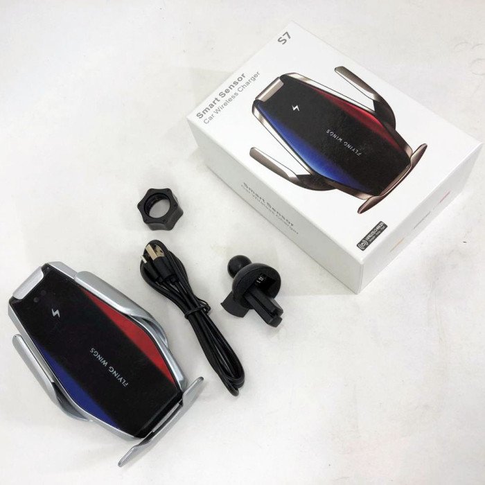 Автомобільний тримач S7 для телефону з бездротовим швидким заряджання flying wings. Колір: срібний