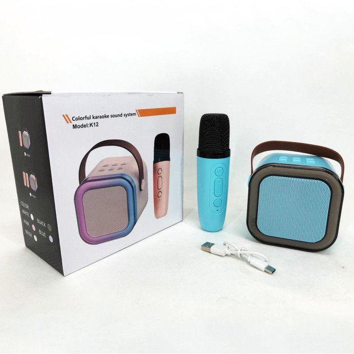 Портативна колонка з караоке мікрофоном та RGB підсвічуванням K12 10W Bluetooth. Колір: блакитний