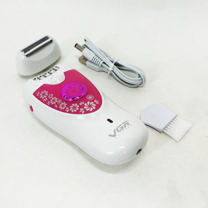Епілятор VGR V-722 акумуляторний 2 швидкості 32 пінцети з насадками. Колір: рожевий