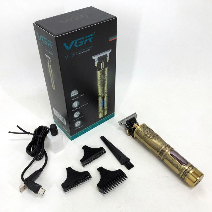 Тример для волосся і бороди VGR V-091 LED 3 насадки, Підстригальна машинка, Машинка окантувальна