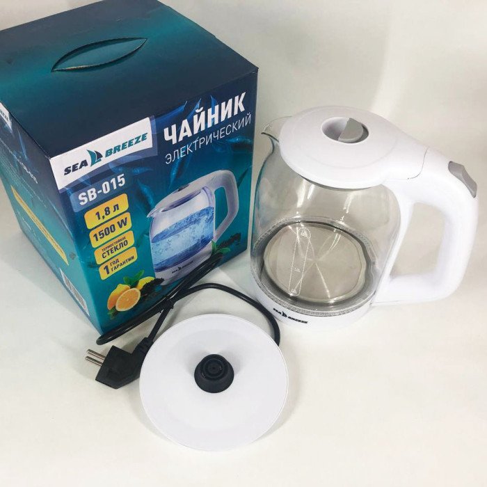 Електрочайник SeaBreeze SB-015 1.8 л, чайники з підсвічуванням, електронний чайник, тихий електричний чайник