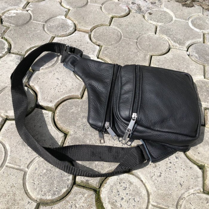 Чоловіча сумка з натуральної шкіри, тактична сумка - месенджер чорна, тактична сумка на груди