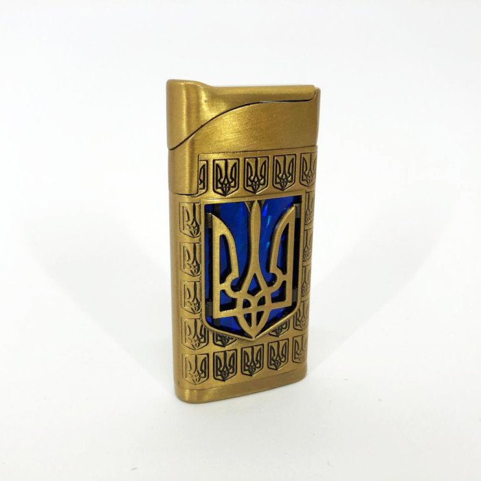 Турбо запальничка Герб України на СИНЬОМУ тлі, запальничка сувенірна подарункова 319