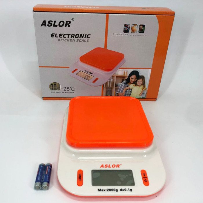 Ваги кухонні 109, 2 кг (0.1 г), термометр, електронні ваги для продуктів. Колір: помаранчевий