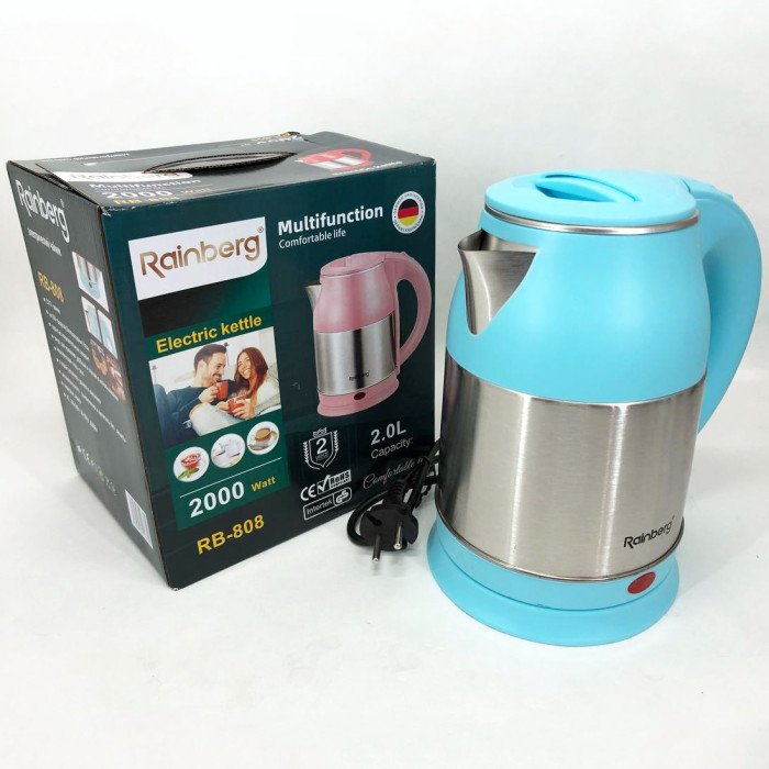 Електрочайник Rainberg RB-808 2 л нержавіюча сталь. Колір: блакитний