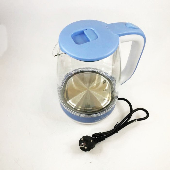 Електричний скляний чайник Crownberg CB-9410B, тихий електричний чайник. Колір блакитний