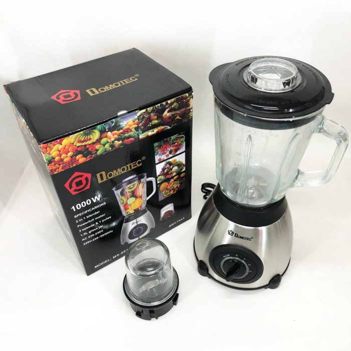 Блендер з кавомолкою 2 в 1 Domotec MS-6610 чаша зі скла 1000 Вт, переносний, блендер чаша подрібнювач