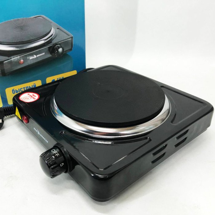 Настільна плита електрична Sea Breeze SB-061 1000 Вт, компактна переносна електроплита. Колір: чорний