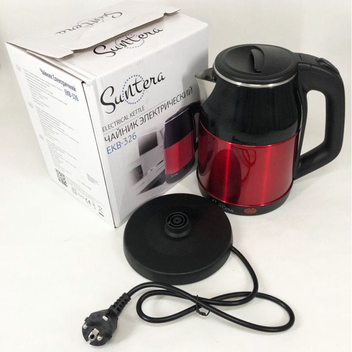 Електрочайник Suntera EKB-326R 1500 Вт 1.8 л/ Хороший чайник електричний / Чайник дисковий. Колір: червоний