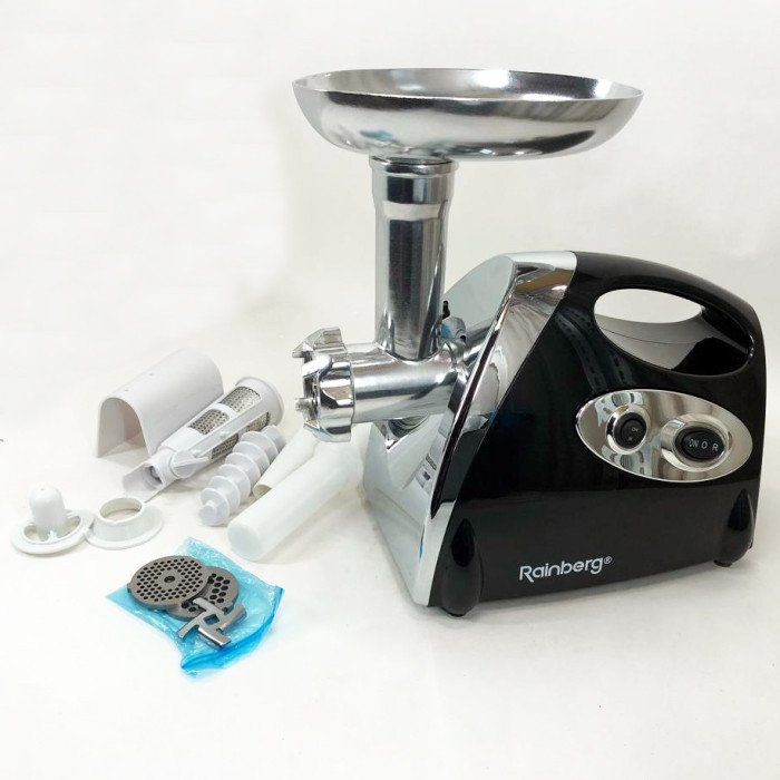 М'ясорубка Rainberg RB-675 3800W із соковижималкою, м'ясорубка електрична метал. Колір: чорний