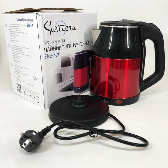 Електрочайник Suntera EKB-326R 1500 Вт 1.8 л/ Хороший чайник електричний / Чайник дисковий. Колір: червоний