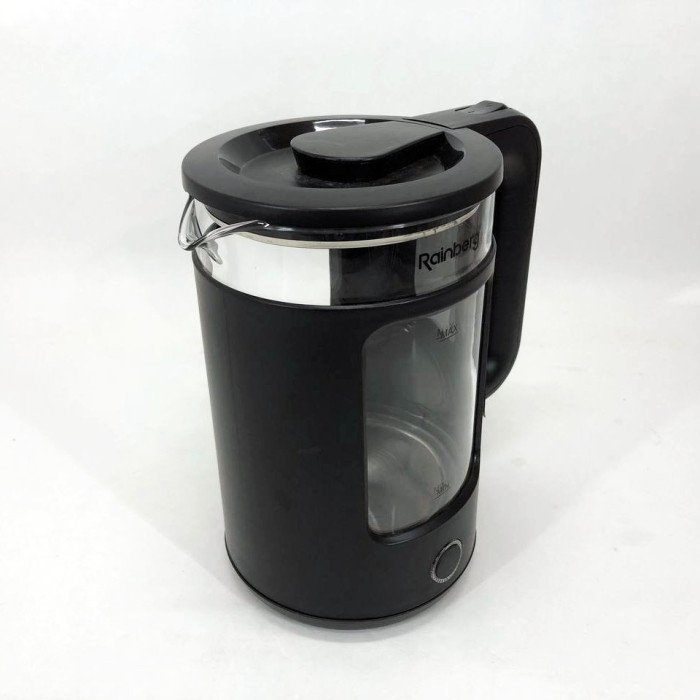 Електрочайник Rainberg RB-2220 скляний дисковий прозорий. Чайник із підсвічуванням 2200W. Колір: чорний